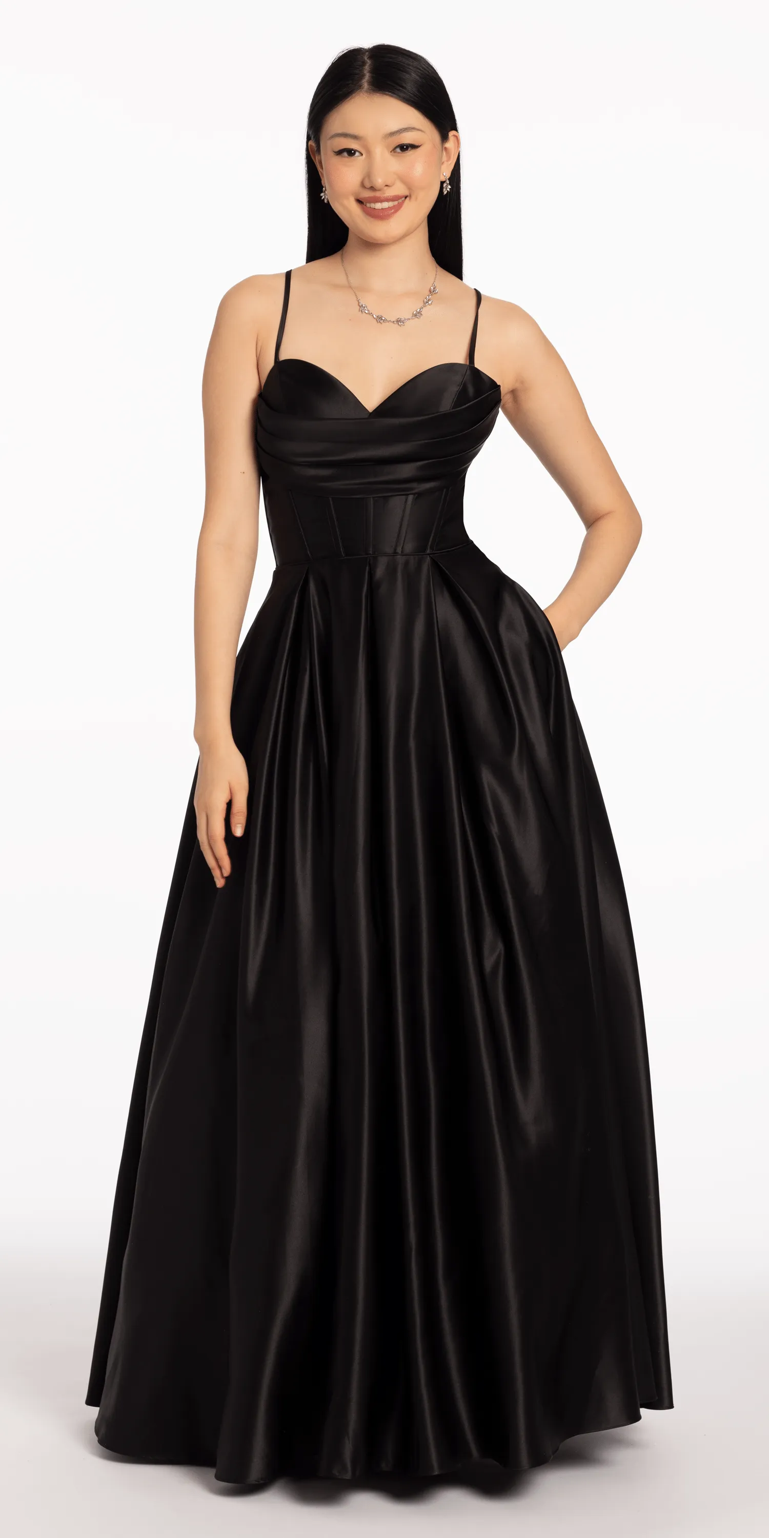 Satin Pleated Sweetheart Lace Up Ballgown with Pockets