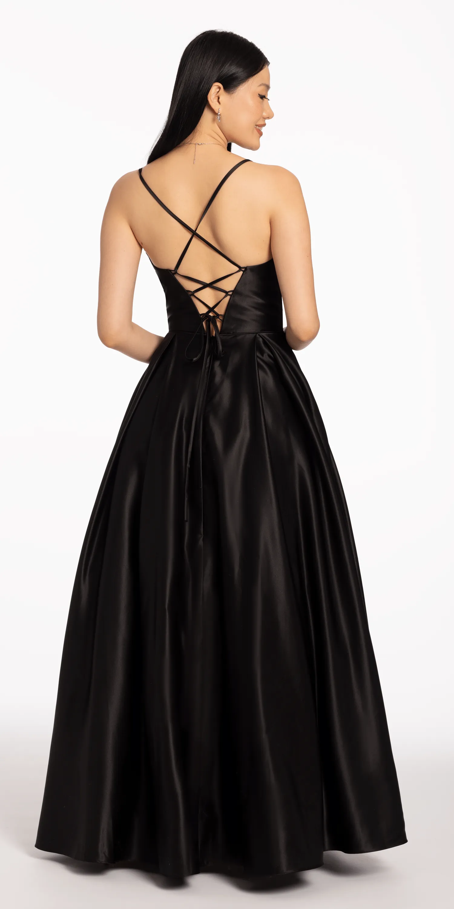 Satin Pleated Sweetheart Lace Up Ballgown with Pockets