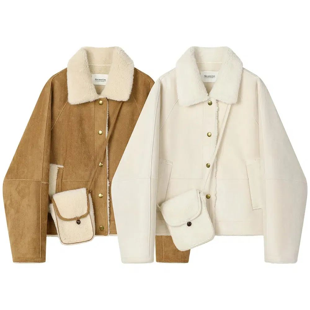 Shearling Collar Pockets Wool Coat