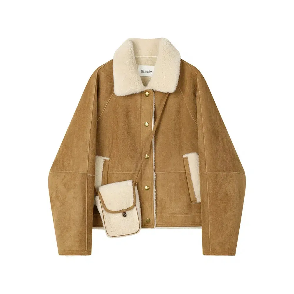 Shearling Collar Pockets Wool Coat