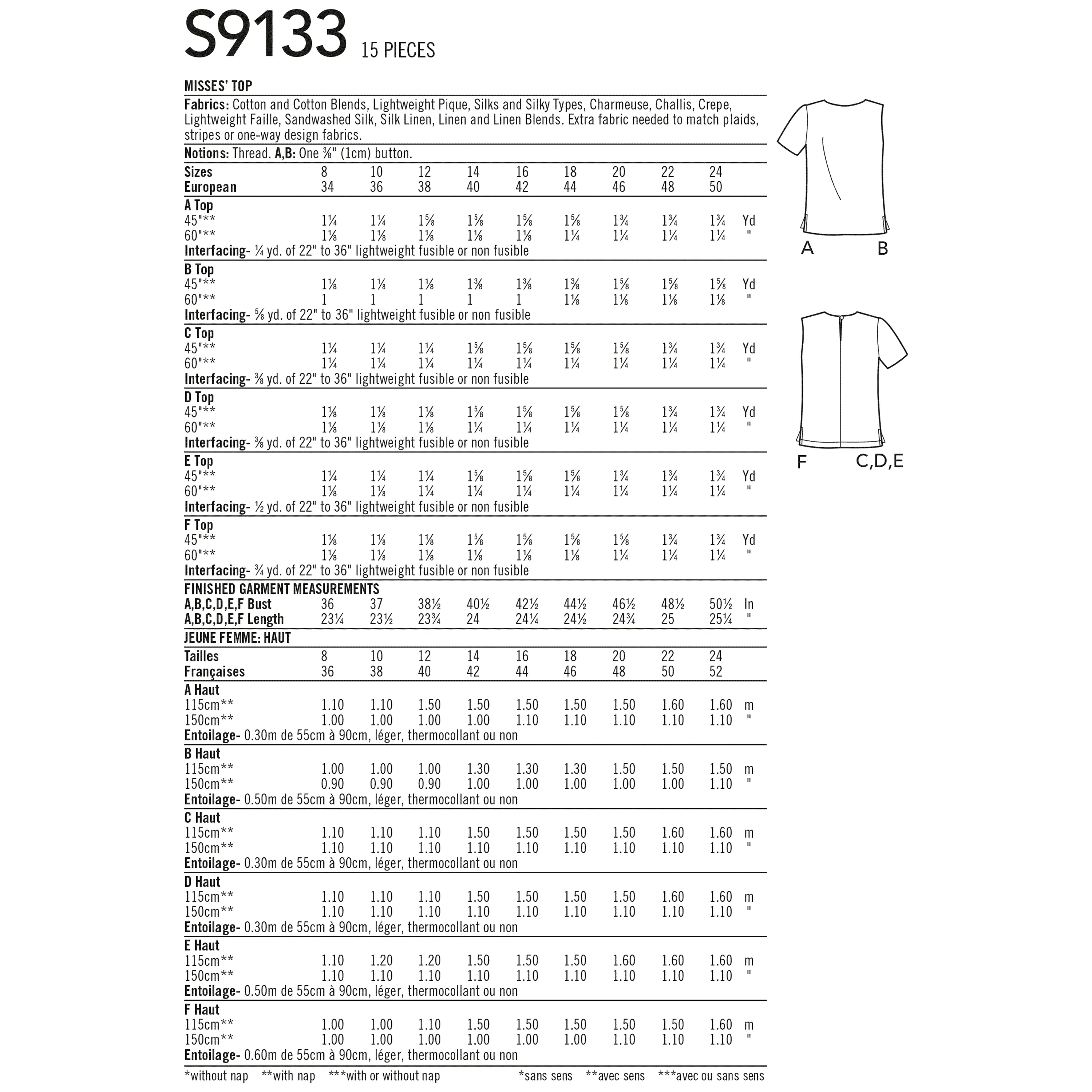 Simplicity Sewing Pattern S9133 Tops