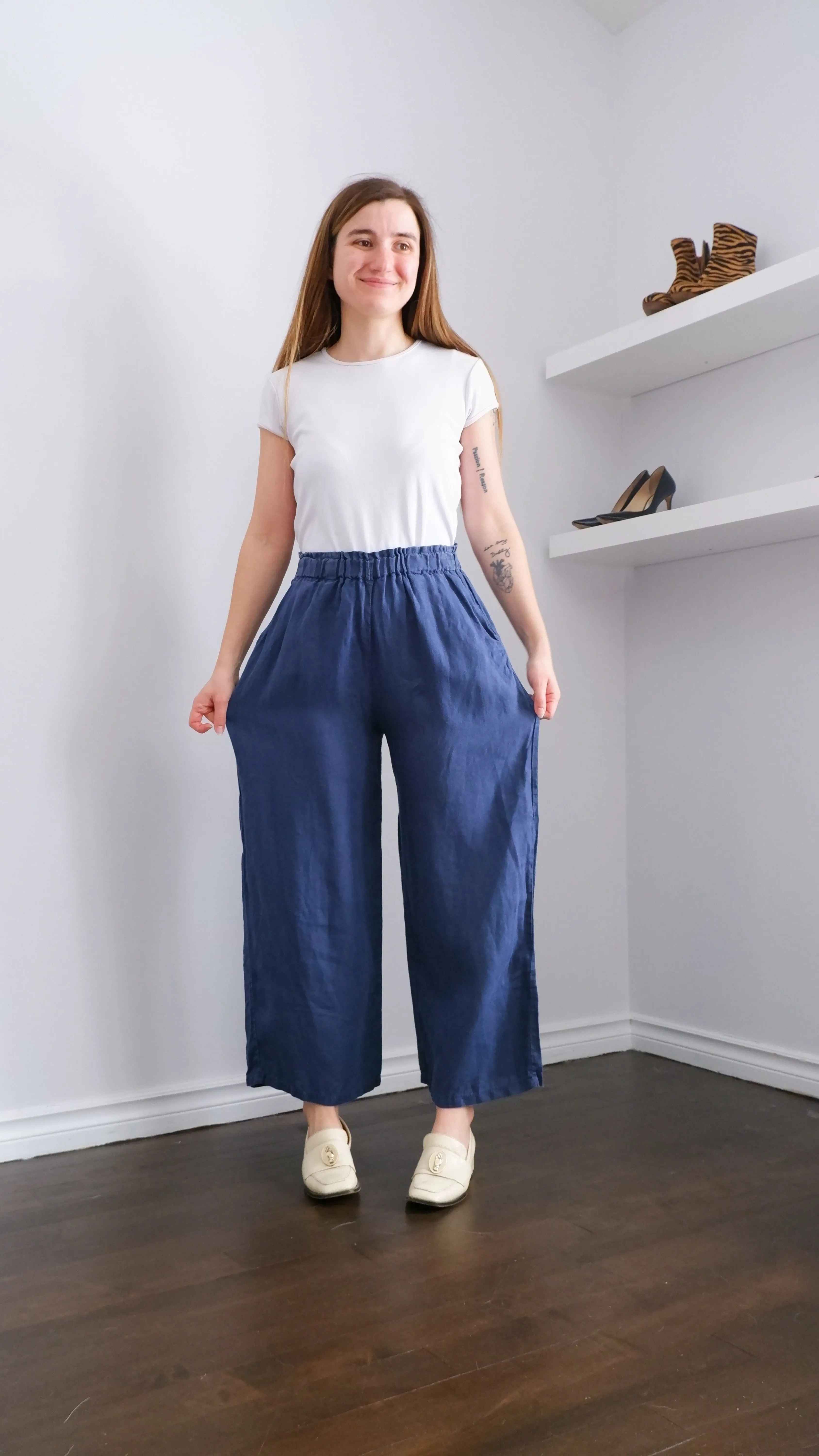 Slate Blue 100% Linen Wide Leg Pants - S/M