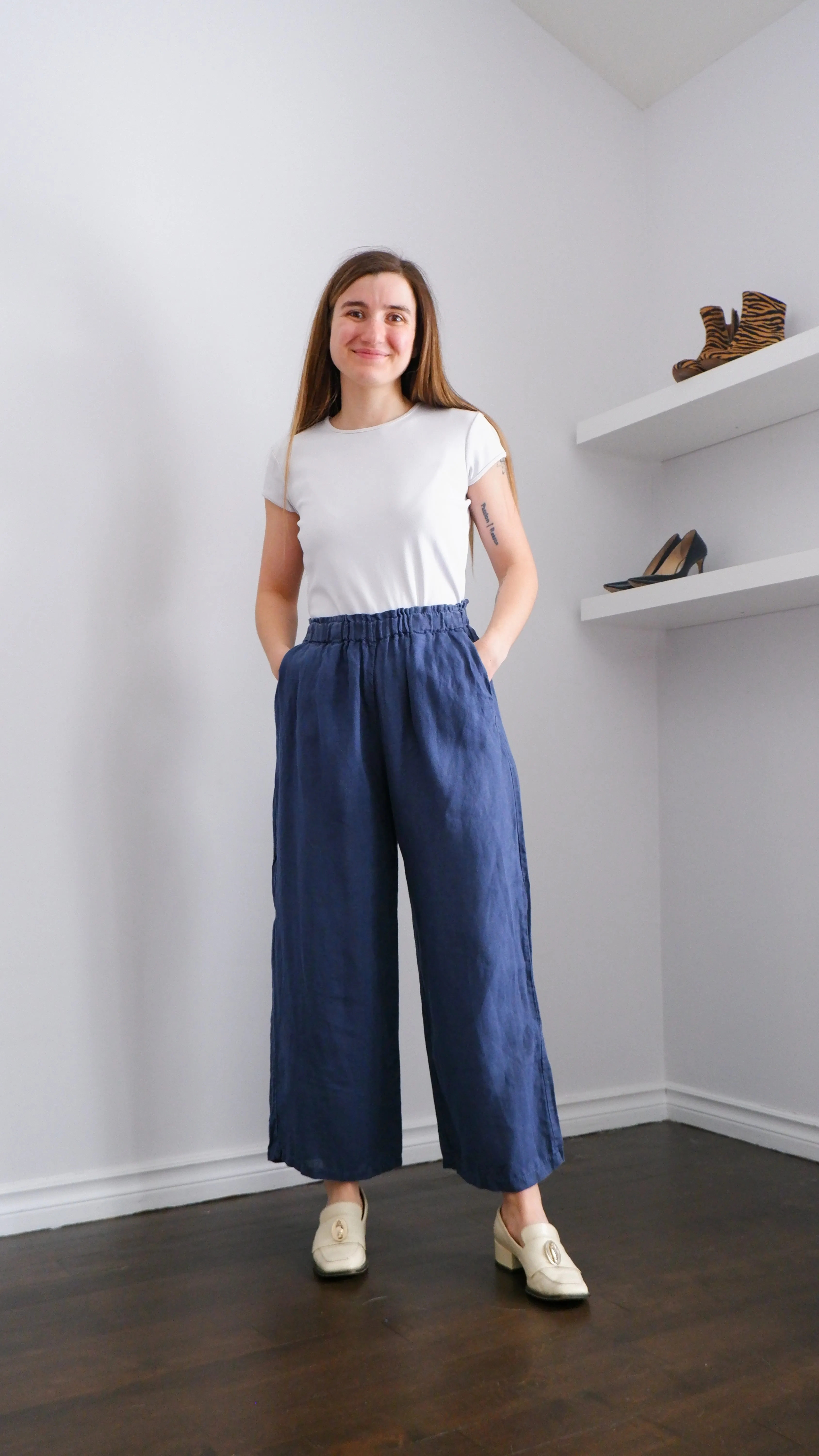 Slate Blue 100% Linen Wide Leg Pants - S/M