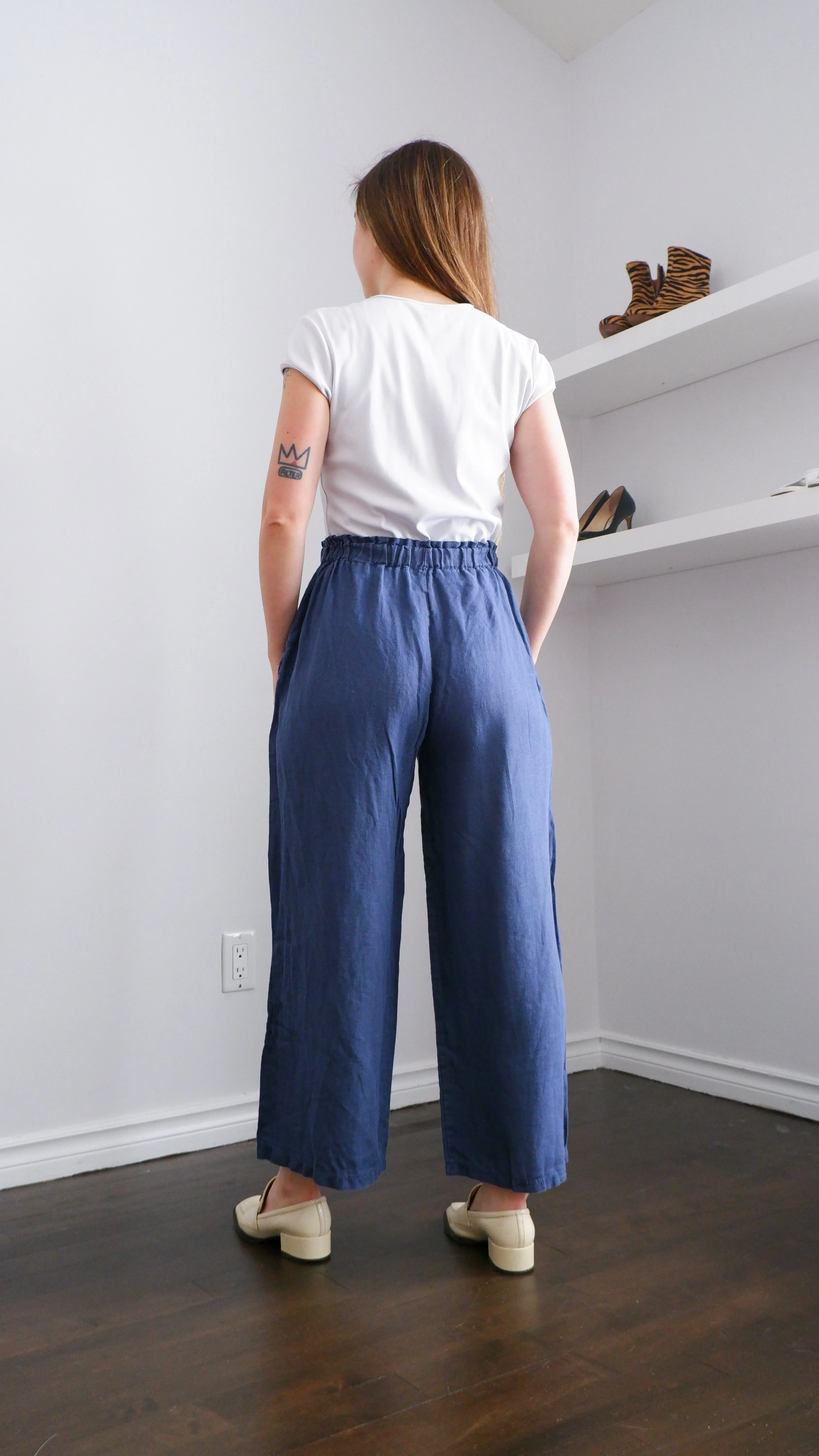 Slate Blue 100% Linen Wide Leg Pants - S/M