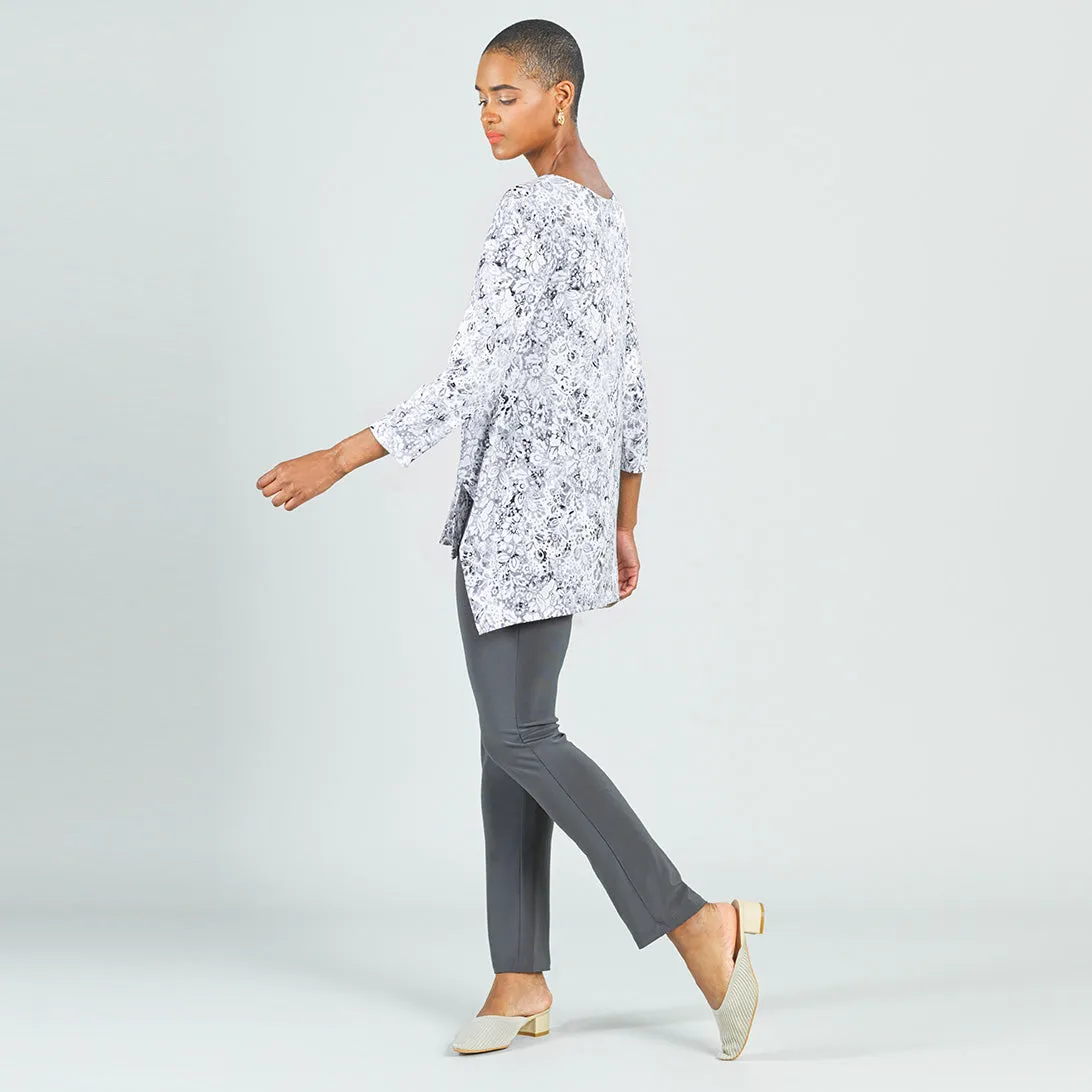 Textured Parachute Hem Tunic - Floral Rain-Grey - Final Sale!