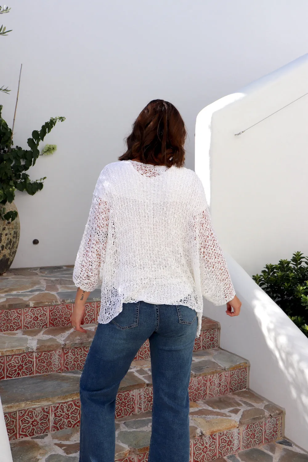 Travel Overlay Knit Top in White