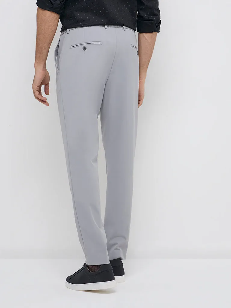 WES Formals Grey Carrot-Fit Mid-Rise Trousers