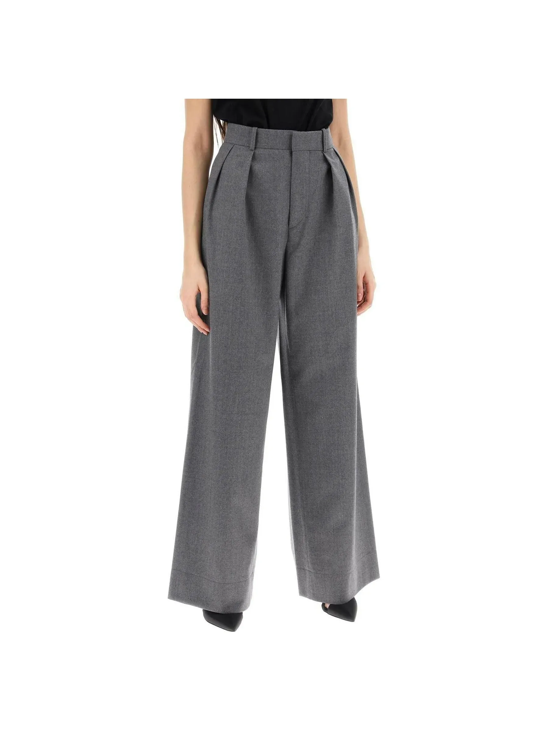 Wide-Leg Flannel Trousers