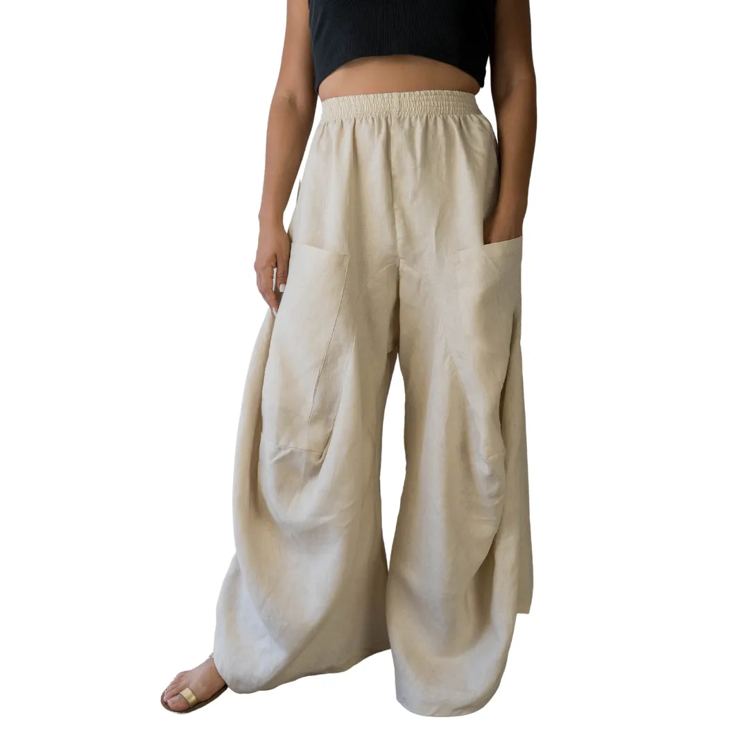 Wide Leg Linen Pants - Nudo