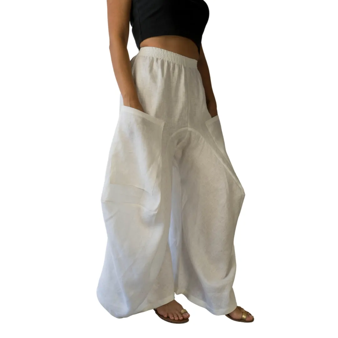 Wide Leg Linen Pants - Nudo