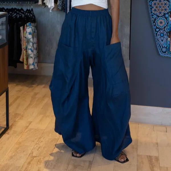 Wide Leg Linen Pants - Nudo