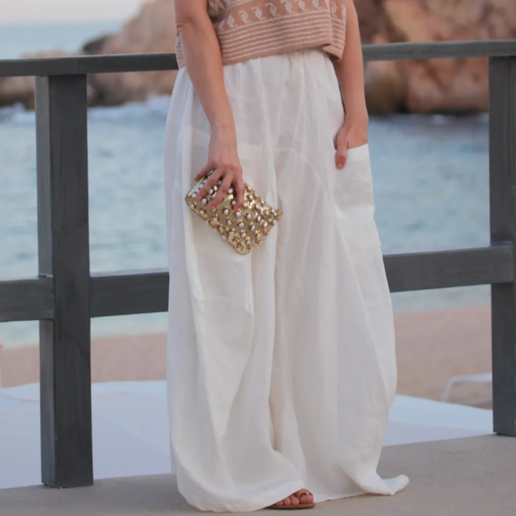 Wide Leg Linen Pants - Nudo