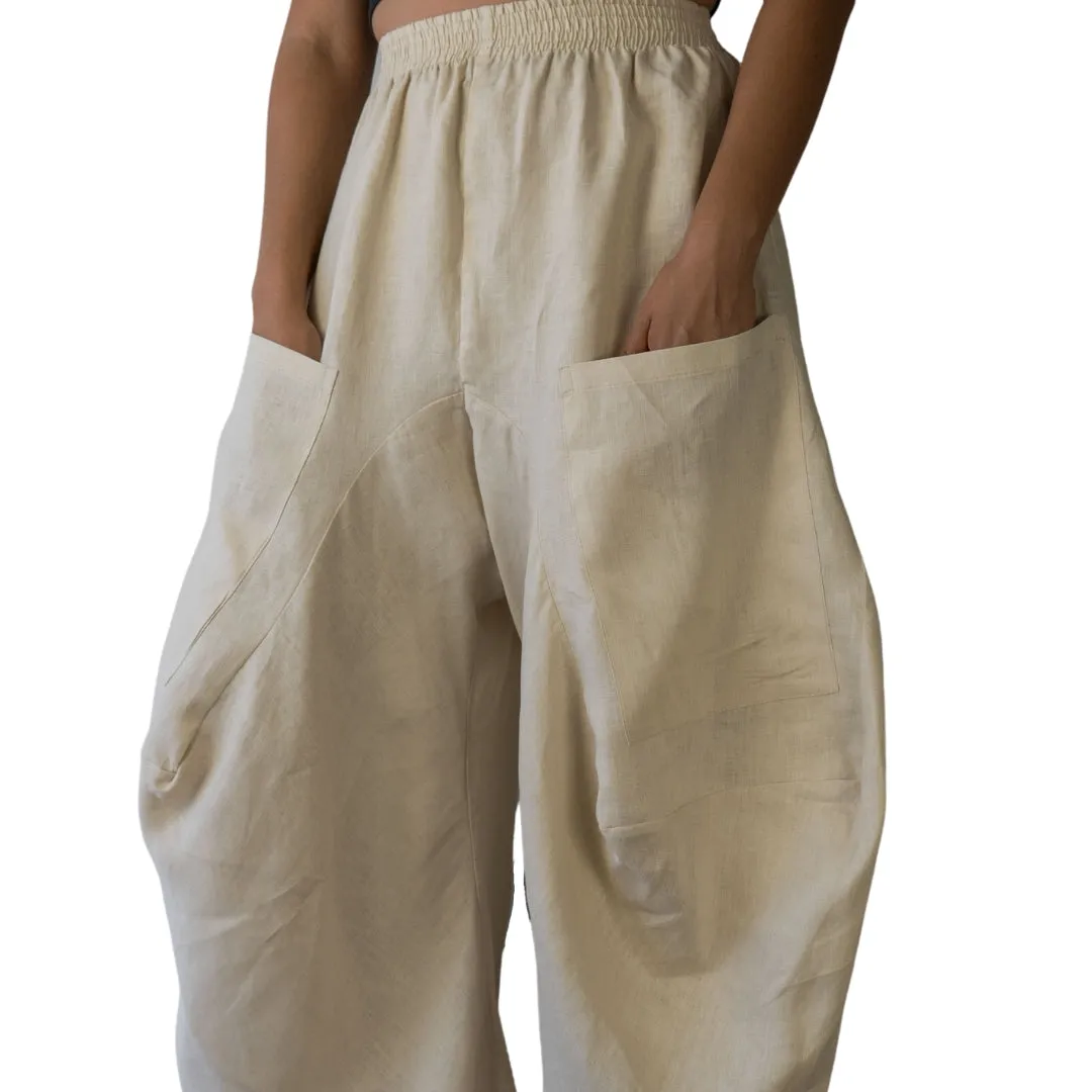 Wide Leg Linen Pants - Nudo